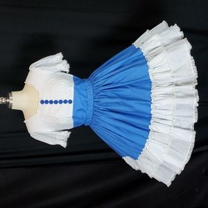 Vtg blue/white ruffled square dance dress, S